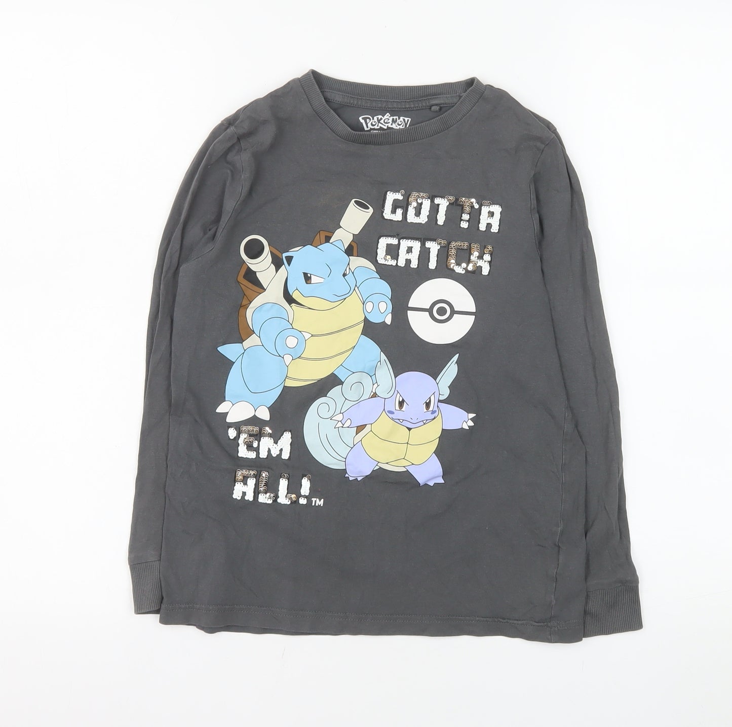 Pokémon Boys Grey Long Sleeve T-Shirt 9-10 Years Blastoise Graphic Top