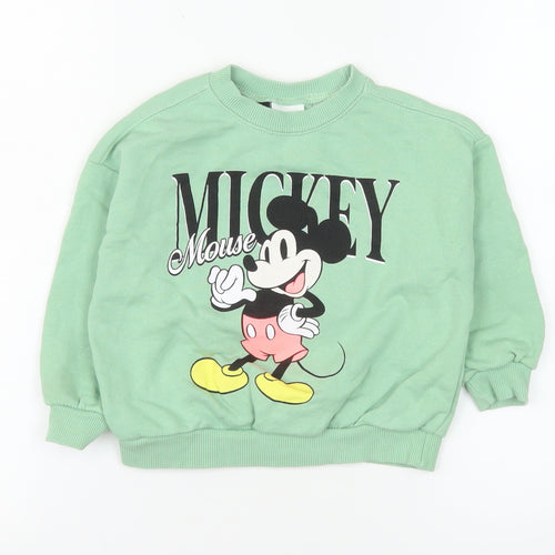 ZARA Disney Girls Green Mickey Mouse Pullover Sweatshirt 2 Years