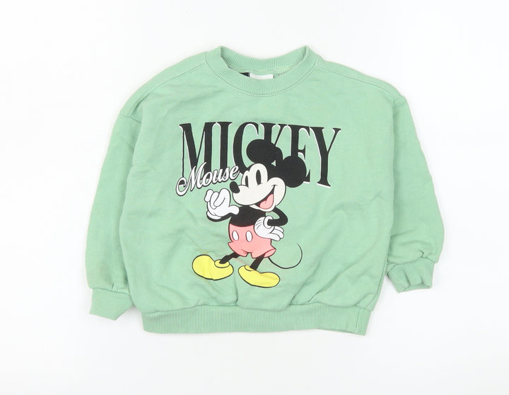 ZARA Disney Girls Green Mickey Mouse Pullover Sweatshirt 2 Years