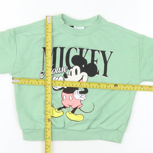 ZARA Disney Girls Green Mickey Mouse Pullover Sweatshirt 2 Years