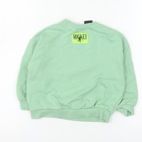 ZARA Disney Girls Green Mickey Mouse Pullover Sweatshirt 2 Years