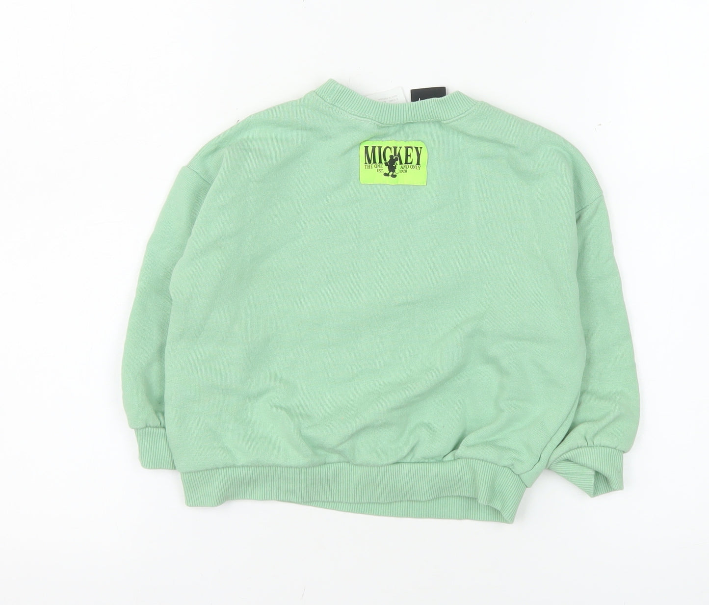 ZARA Disney Girls Green Mickey Mouse Pullover Sweatshirt 2 Years