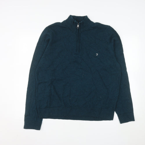 Farah Men's Blue 2XL Mock Neck 1/4 Zip Wool Blend Sweatshirt