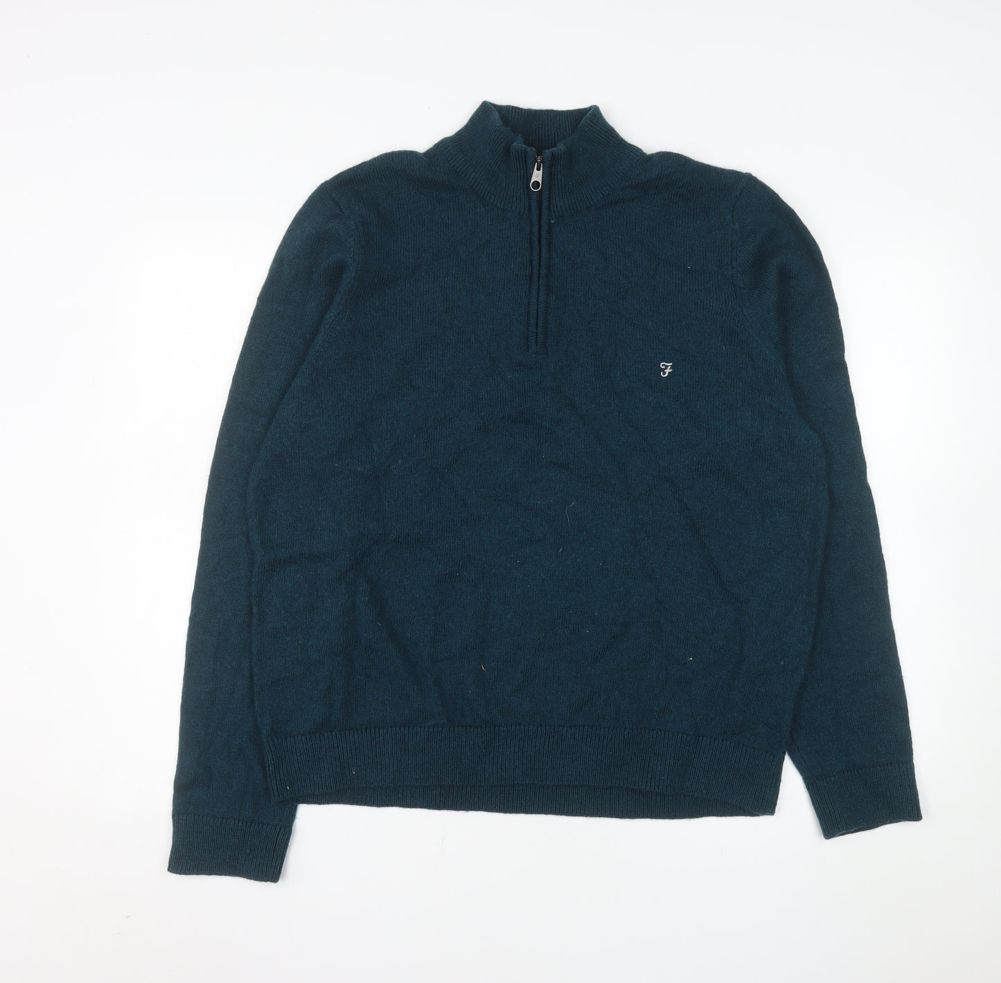 Farah Men's Blue 2XL Mock Neck 1/4 Zip Wool Blend Sweatshirt