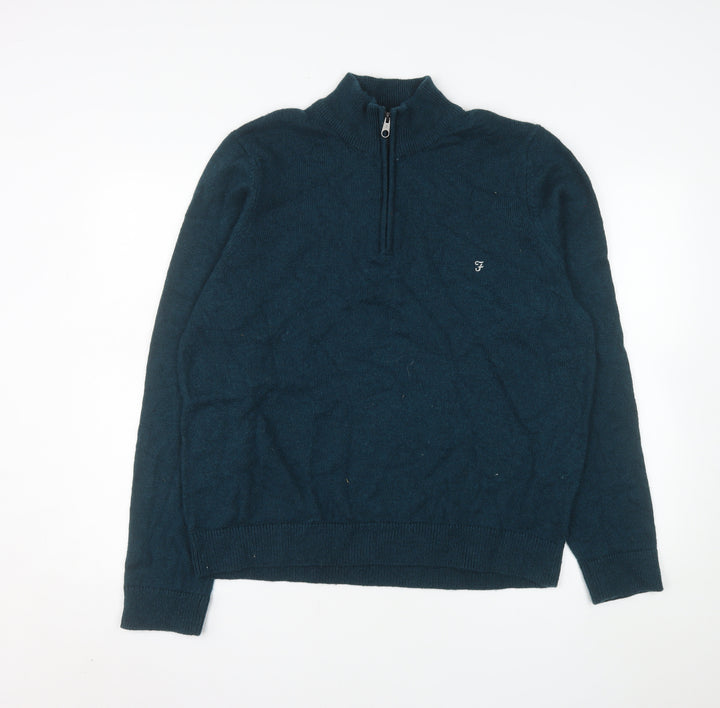 Farah Men's Blue 2XL Mock Neck 1/4 Zip Wool Blend Sweatshirt