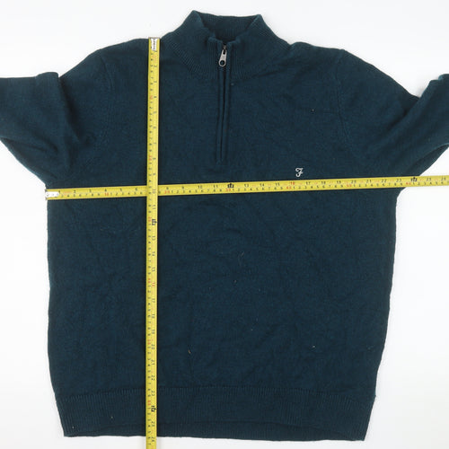 Farah Men's Blue 2XL Mock Neck 1/4 Zip Wool Blend Sweatshirt