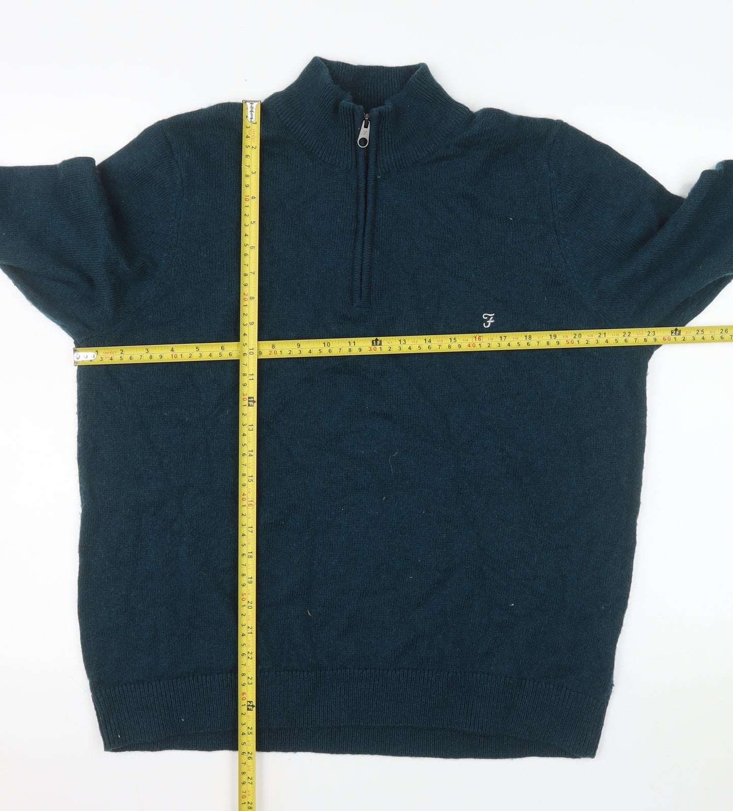 Farah Men's Blue 2XL Mock Neck 1/4 Zip Wool Blend Sweatshirt