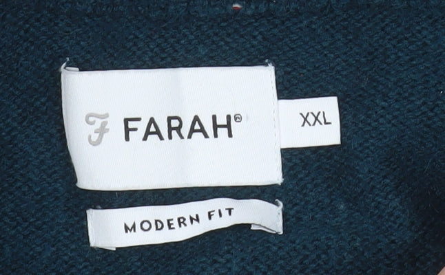 Farah Men's Blue 2XL Mock Neck 1/4 Zip Wool Blend Sweatshirt