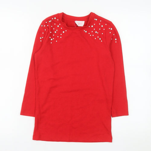 Savida Women Red Beaded Long Sleeve Pullover Jumper XS