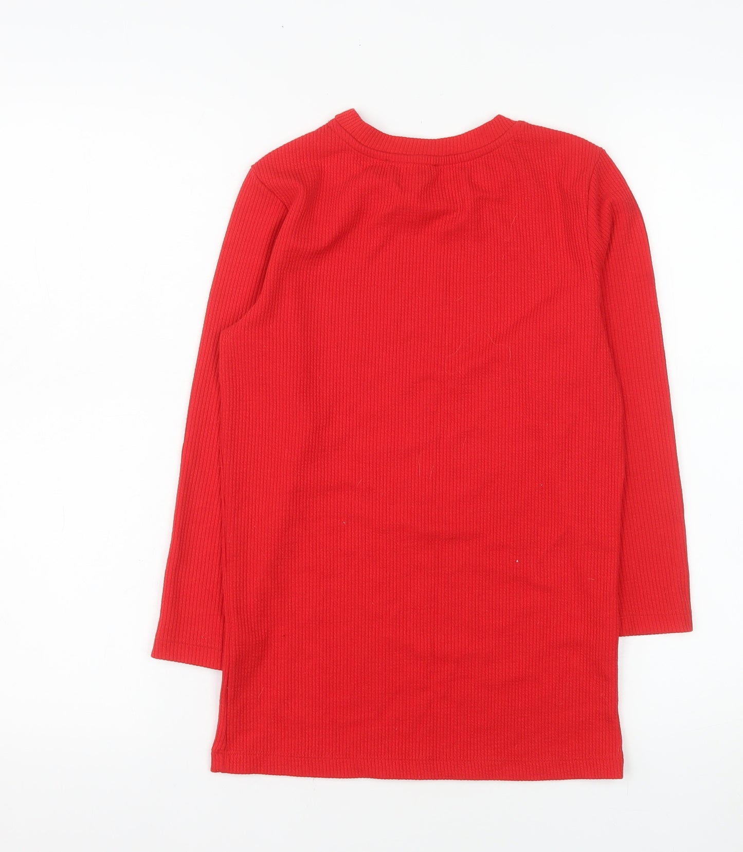 Savida Women Red Beaded Long Sleeve Pullover Jumper XS