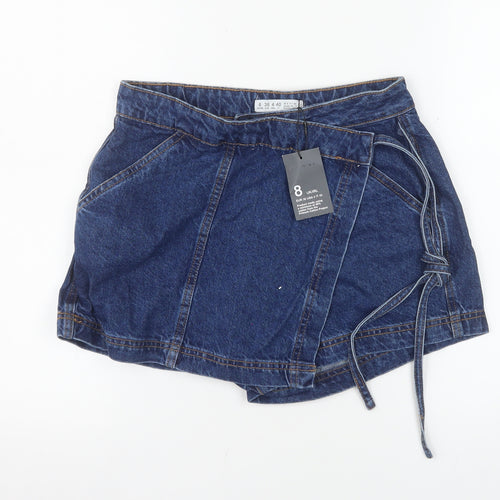 Denim Co Women Blue Cotton Wrap Skort Size 8 Short Denim Casual