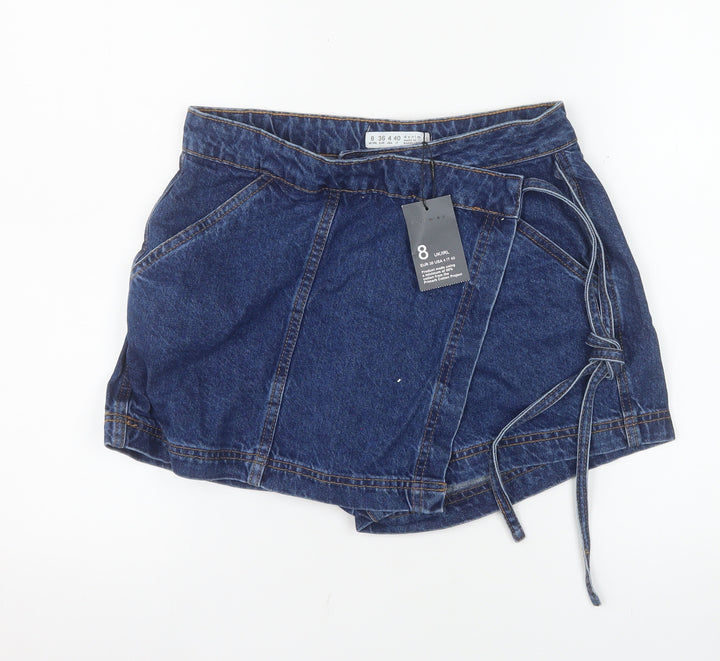 Denim Co Women Blue Cotton Wrap Skort Size 8 Short Denim Casual