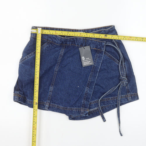 Denim Co Women Blue Cotton Wrap Skort Size 8 Short Denim Casual