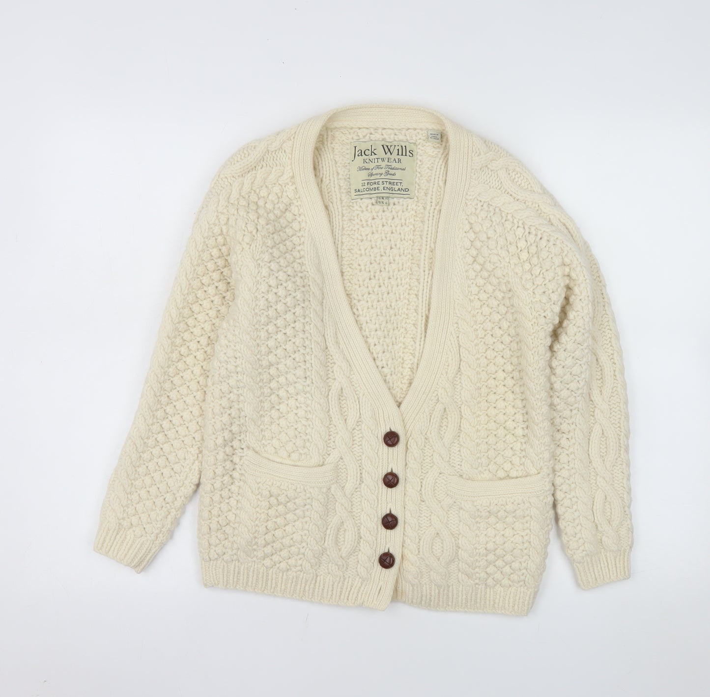 Jack Wills Women Ivory Lambswool Chunky Knit Cardigan UK 10