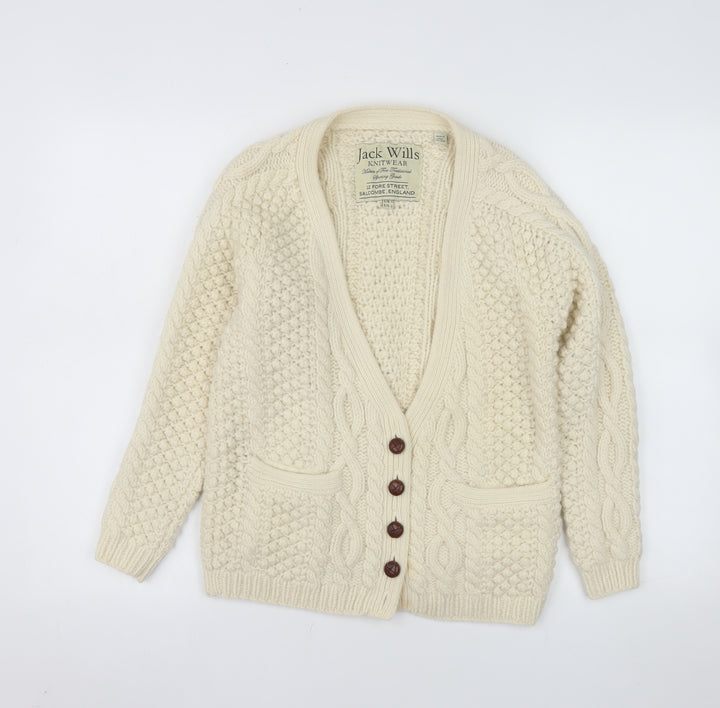 Jack Wills Women Ivory Lambswool Chunky Knit Cardigan UK 10