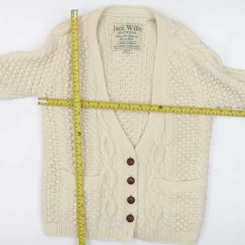 Jack Wills Women Ivory Lambswool Chunky Knit Cardigan UK 10