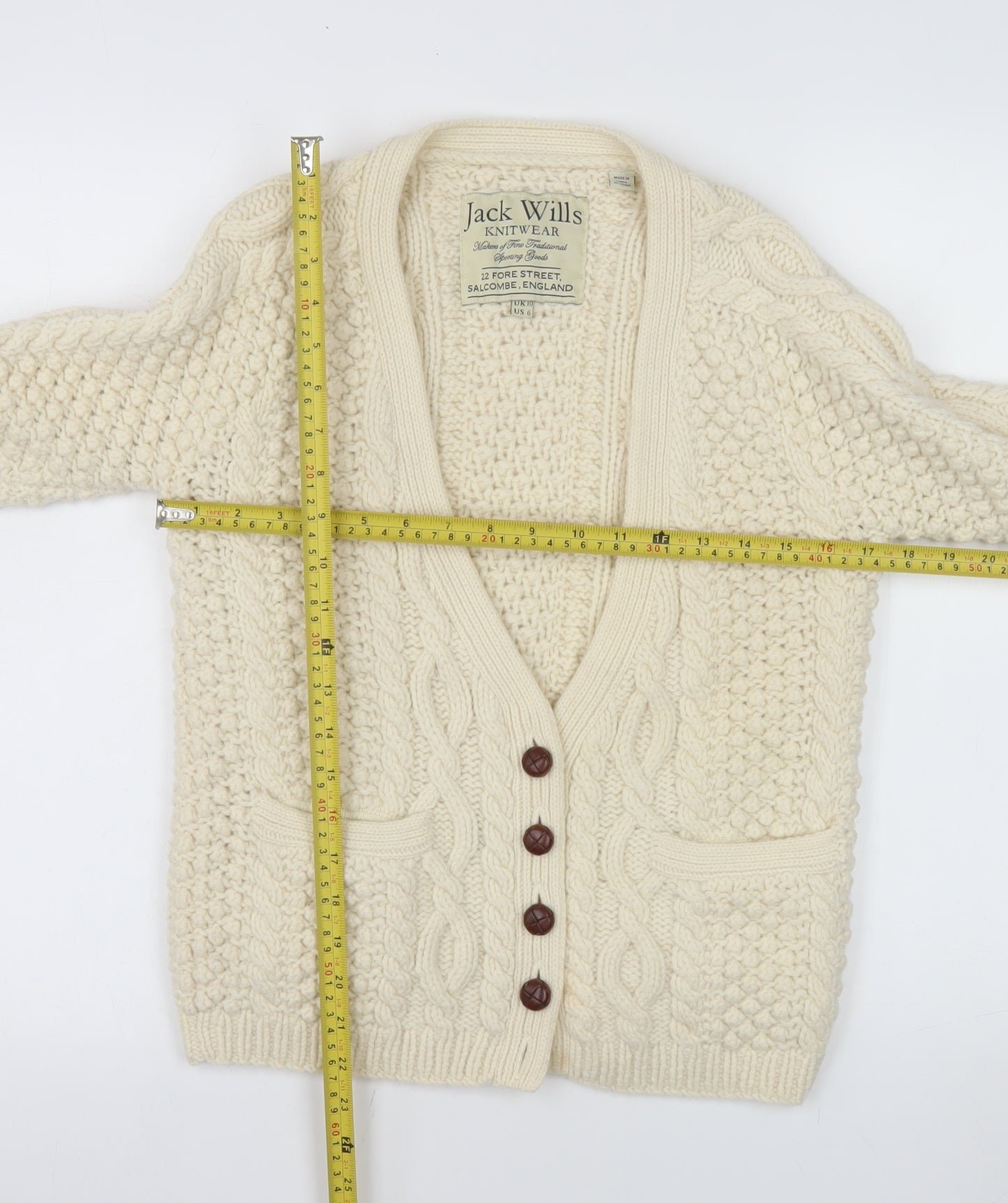 Jack Wills Women Ivory Lambswool Chunky Knit Cardigan UK 10