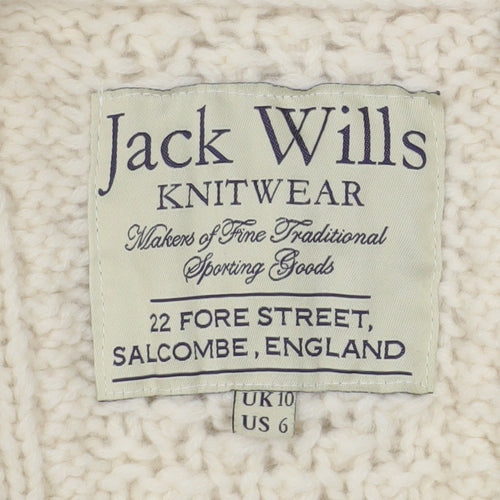 Jack Wills Women Ivory Lambswool Chunky Knit Cardigan UK 10