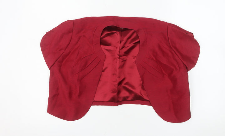 CC Women Red Linen Silk Cropped Bolero Jacket Size 12