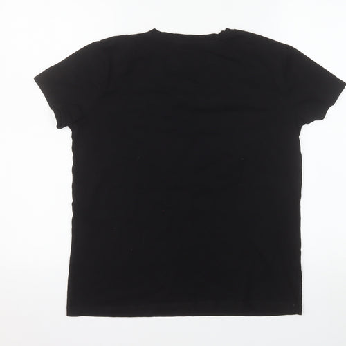 Stradivarius Women’s Black Cotton Floral NICE Print T-Shirt Size 8