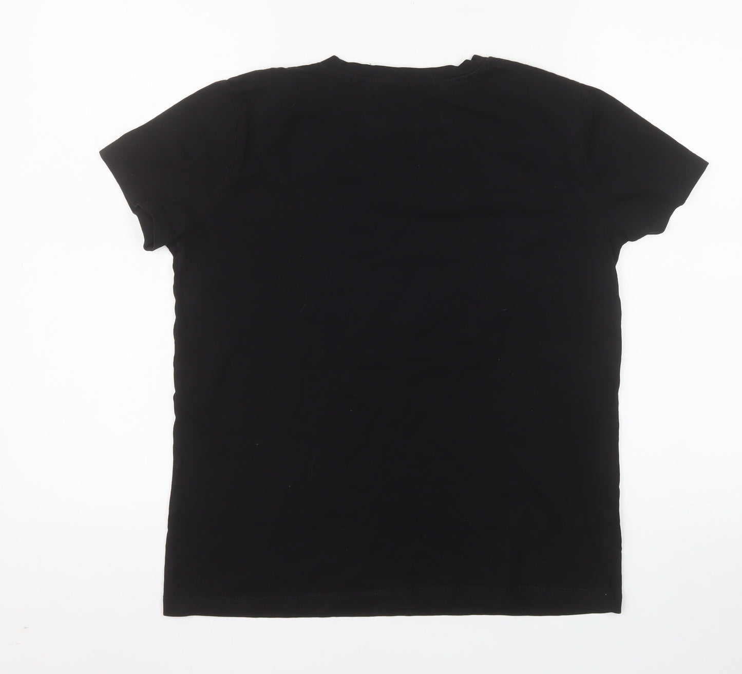 Stradivarius Women’s Black Cotton Floral NICE Print T-Shirt Size 8