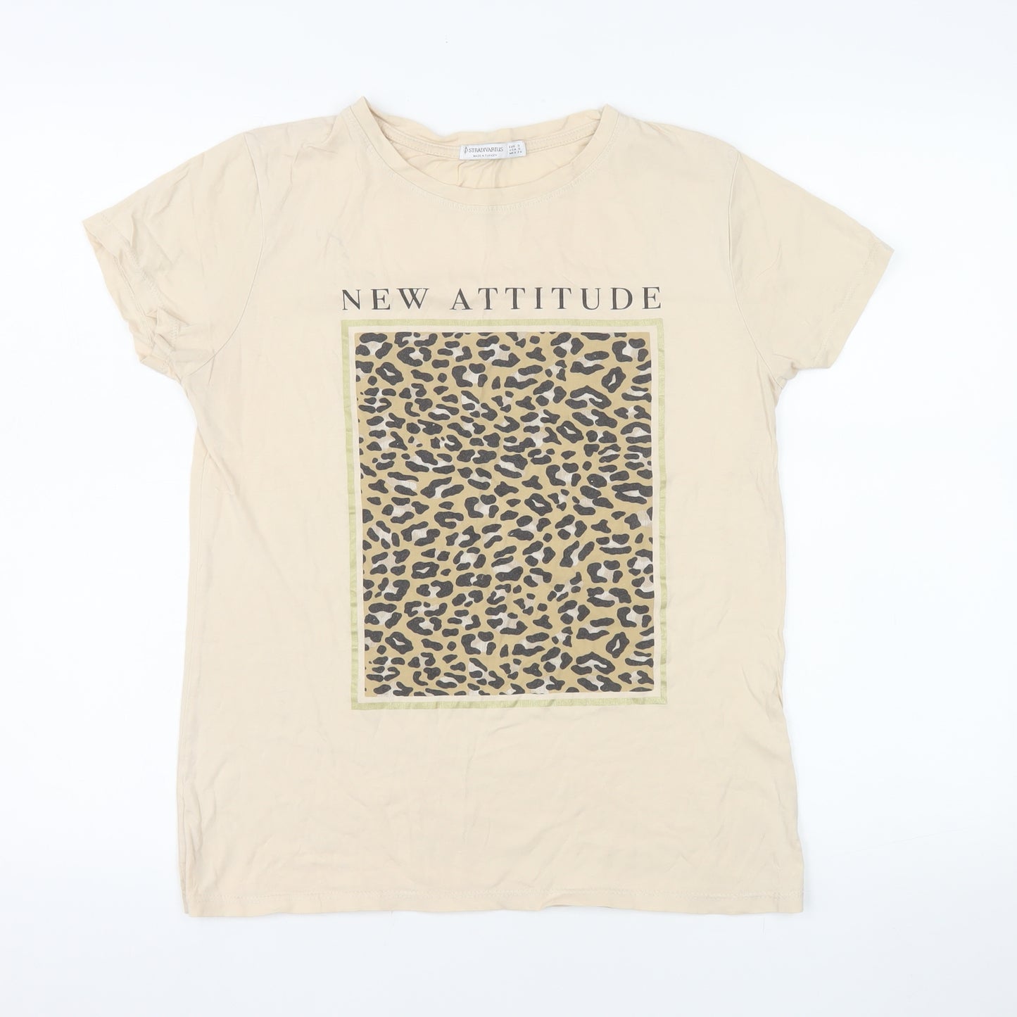 Stradivarius Women's Beige Leopard Print T-Shirt Size S