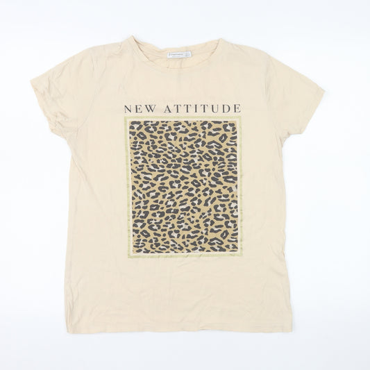 Stradivarius Women's Beige Leopard Print T-Shirt Size S