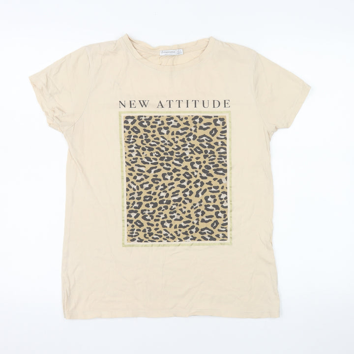 Stradivarius Women's Beige Leopard Print T-Shirt Size S