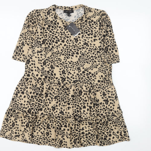 New Look Women’s Beige Animal Print Viscose Skater Dress Size 12