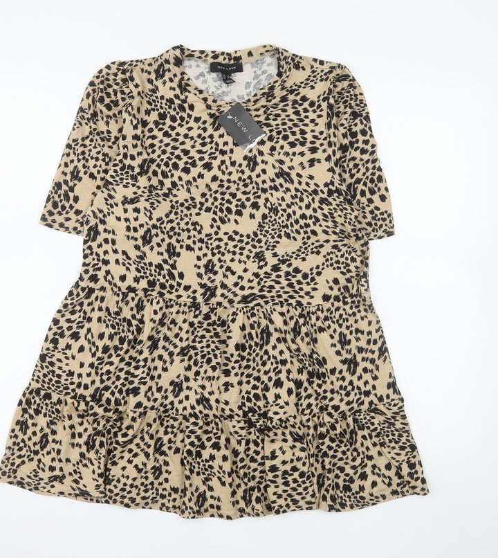 New Look Women’s Beige Animal Print Viscose Skater Dress Size 12