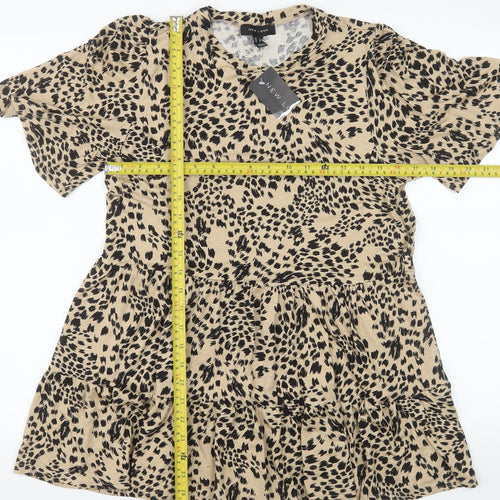 New Look Women’s Beige Animal Print Viscose Skater Dress Size 12