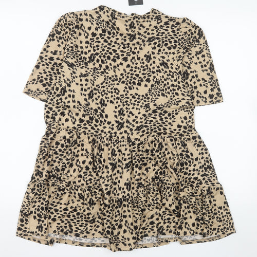 New Look Women’s Beige Animal Print Viscose Skater Dress Size 12