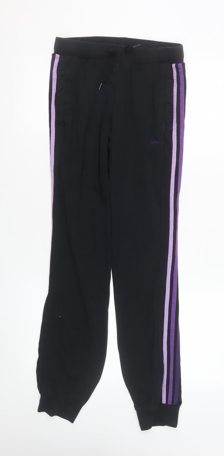 Adidas Womens Black Purple Stripe Joggers XS Cotton Blend
