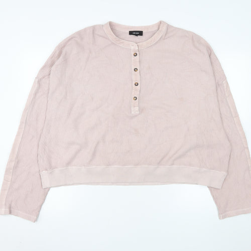 ME+EM Women's Beige Henley Cotton Sweatshirt Size M
