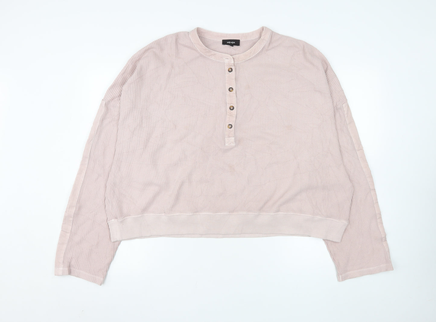 ME+EM Women's Beige Henley Cotton Sweatshirt Size M