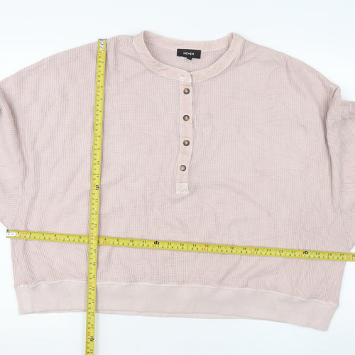 ME+EM Women's Beige Henley Cotton Sweatshirt Size M