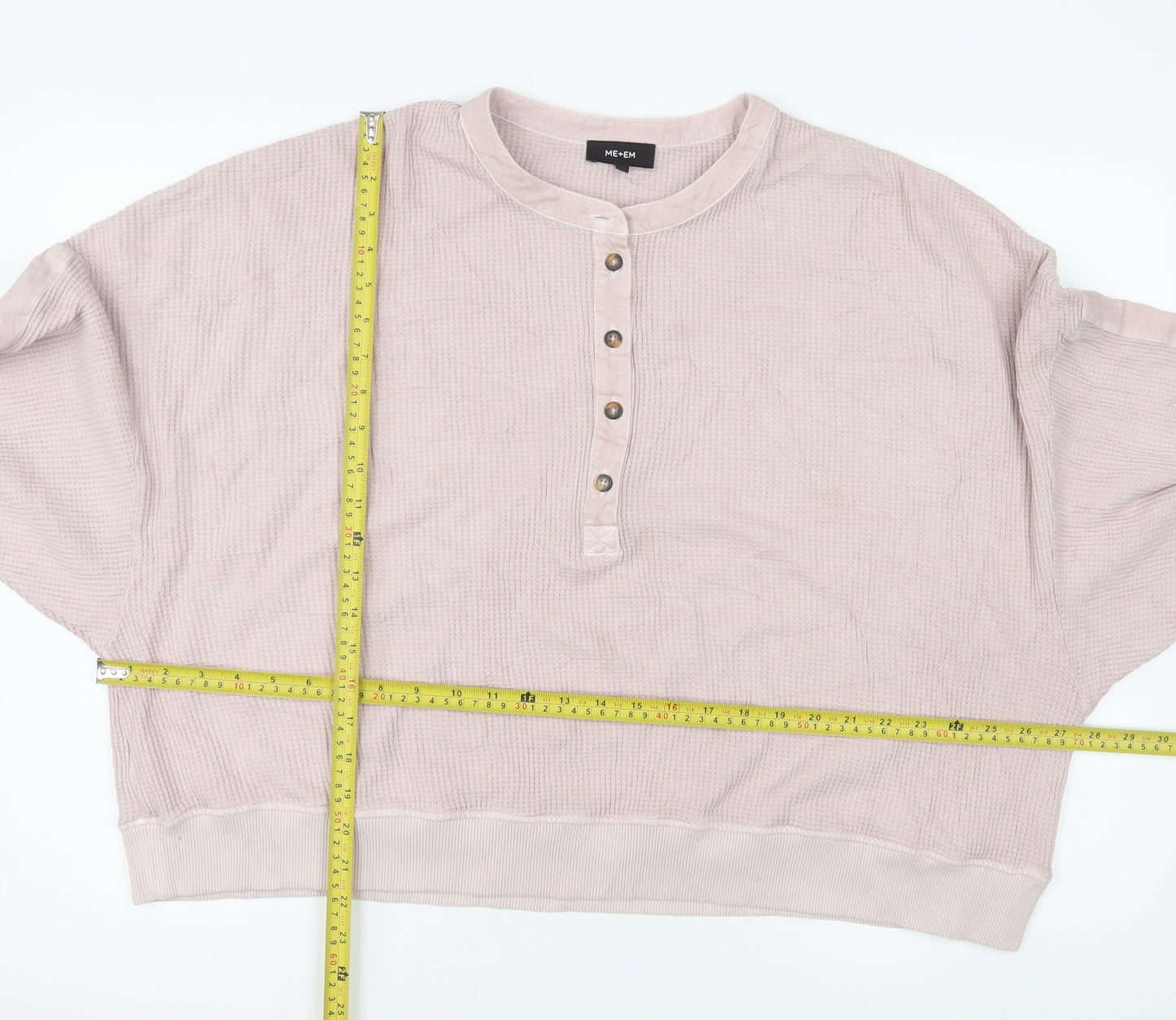 ME+EM Women's Beige Henley Cotton Sweatshirt Size M