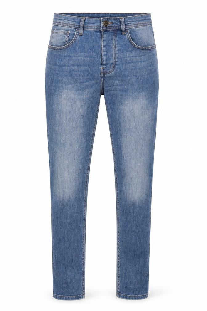 Front view of Denim Co men’s blue slim fit stretch jeans w30 l32