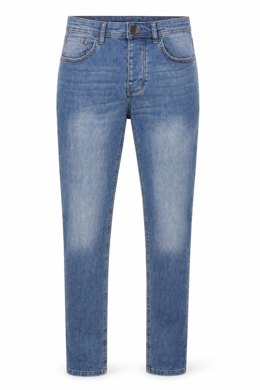 Front view of Denim Co men’s blue slim fit stretch jeans w30 l32