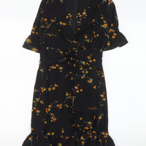 PrettyLittleThing Women’s Black Floral Wrap Dress Size 8