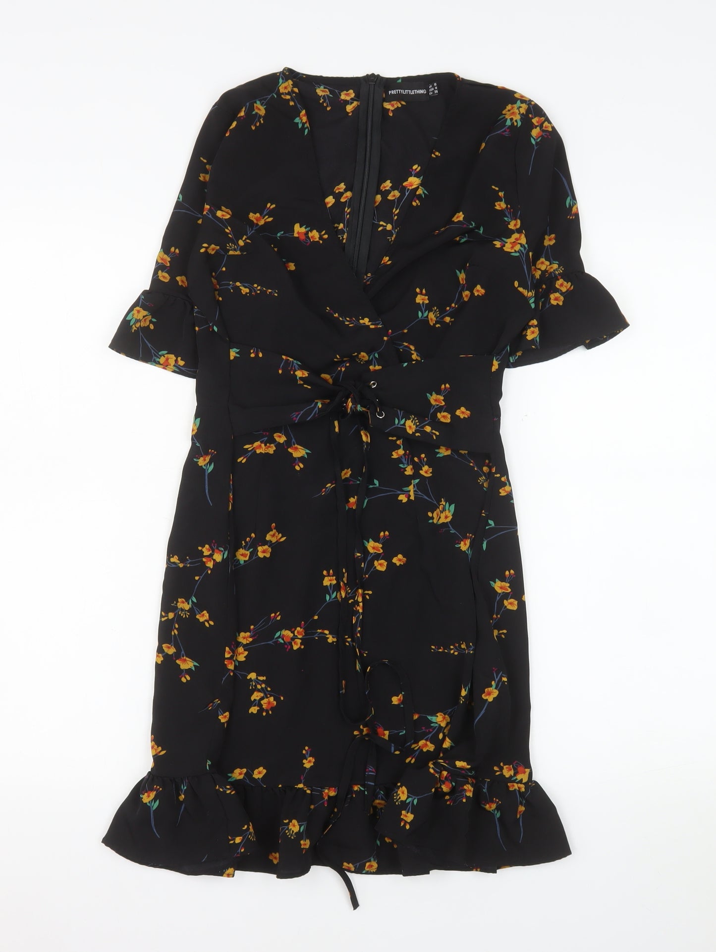 PrettyLittleThing Women’s Black Floral Wrap Dress Size 8