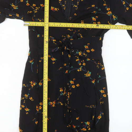 PrettyLittleThing Women’s Black Floral Wrap Dress Size 8