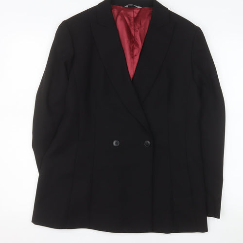 Marks and Spencer Women Black Wool Double-Breasted Blazer UK 14