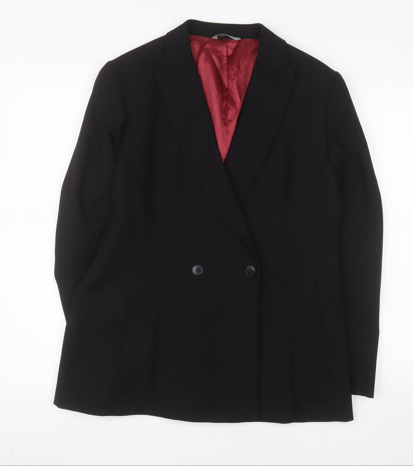 Marks and Spencer Women Black Wool Double-Breasted Blazer UK 14