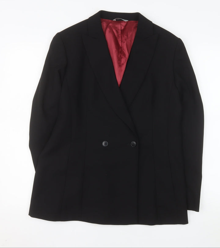 Marks and Spencer Women Black Wool Double-Breasted Blazer UK 14
