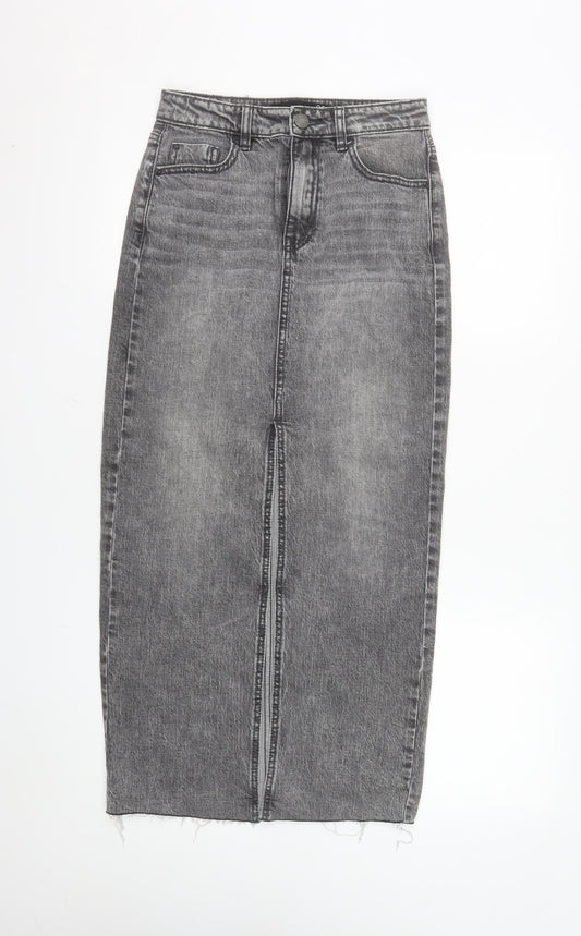 Stradivarius Women Grey Denim Midi Pencil Skirt Size 4 High Rise