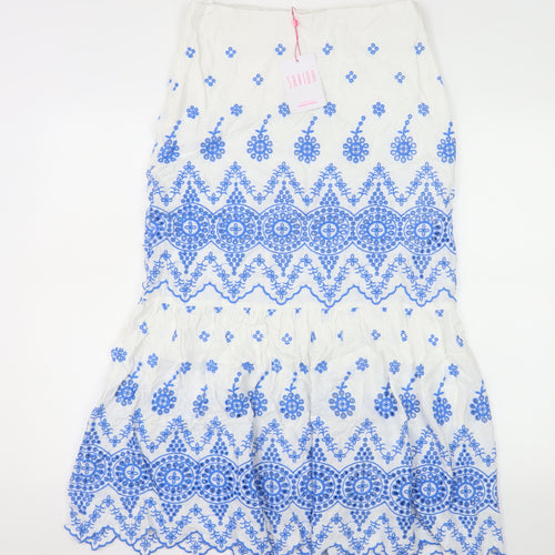 Savida Women's White Embroidered A-Line Midi Skirt Size 12