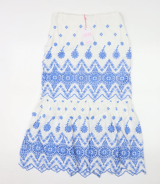 Savida Women's White Embroidered A-Line Midi Skirt Size 12