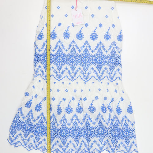 Savida Women's White Embroidered A-Line Midi Skirt Size 12