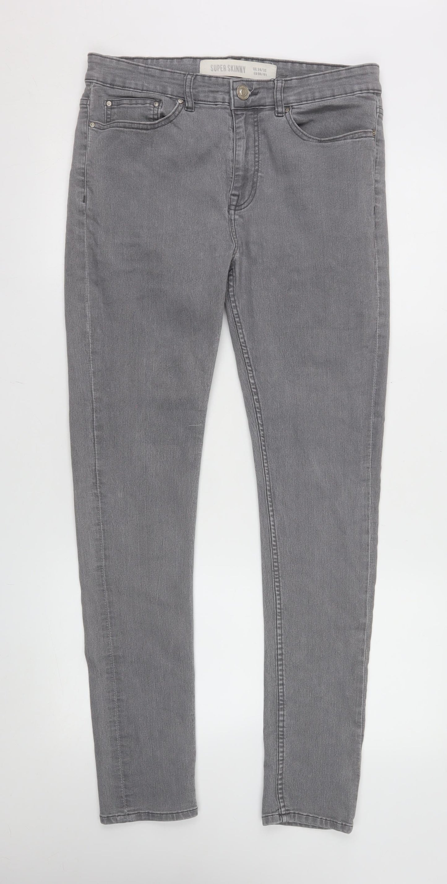 New Look Men Grey Super Skinny Denim Jeans Size 34 Regular